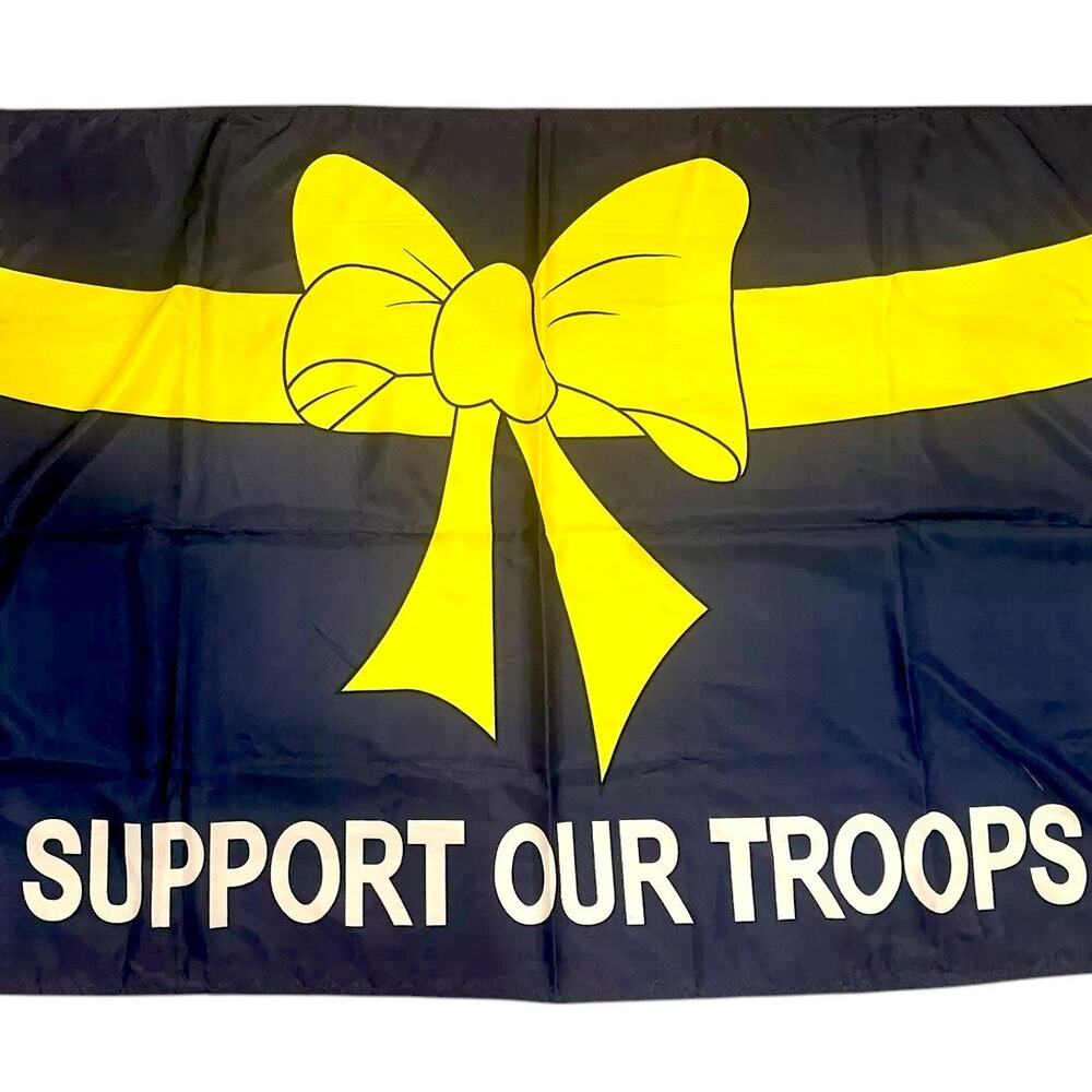 Support Our Troops, Yellow Ribbon on Blue Flag, 3' x 5' Poly Flag / Banner